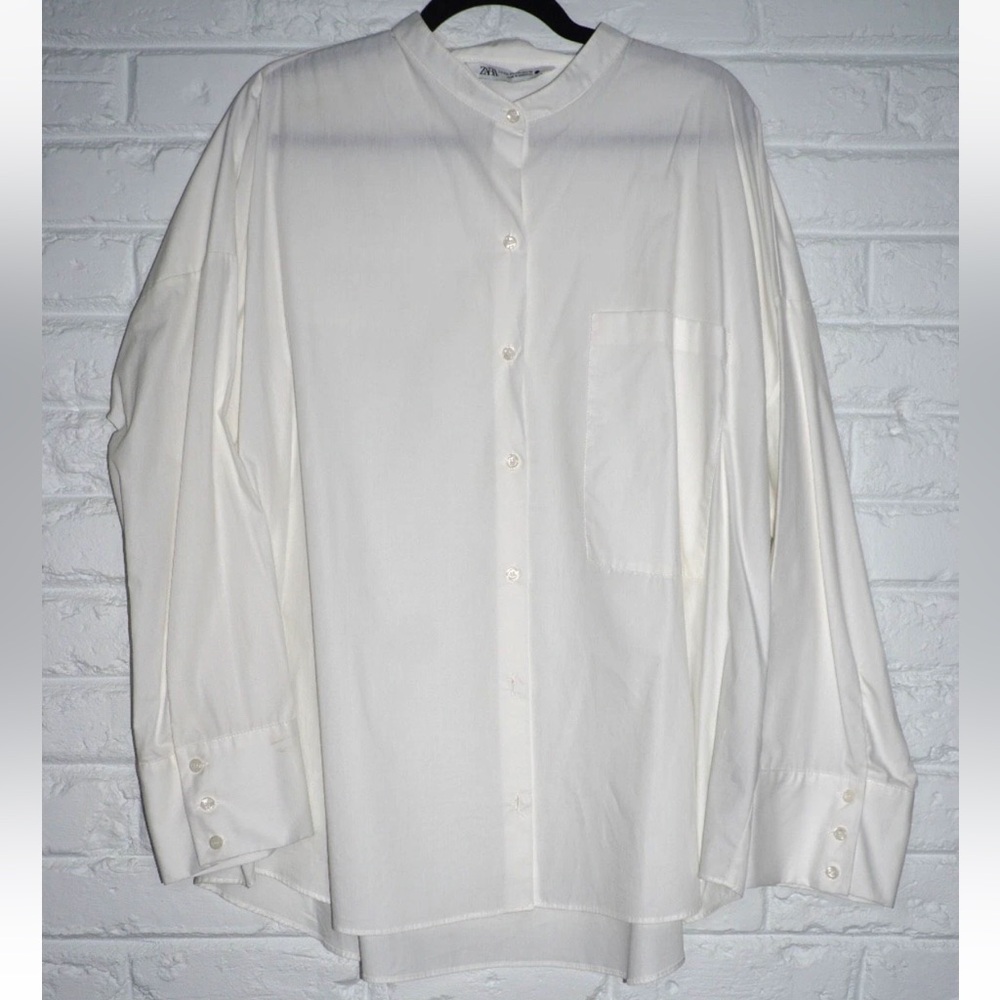 Zara White Button Up Top Size: XXL One Pocket Classic Oversized 100% Cotton